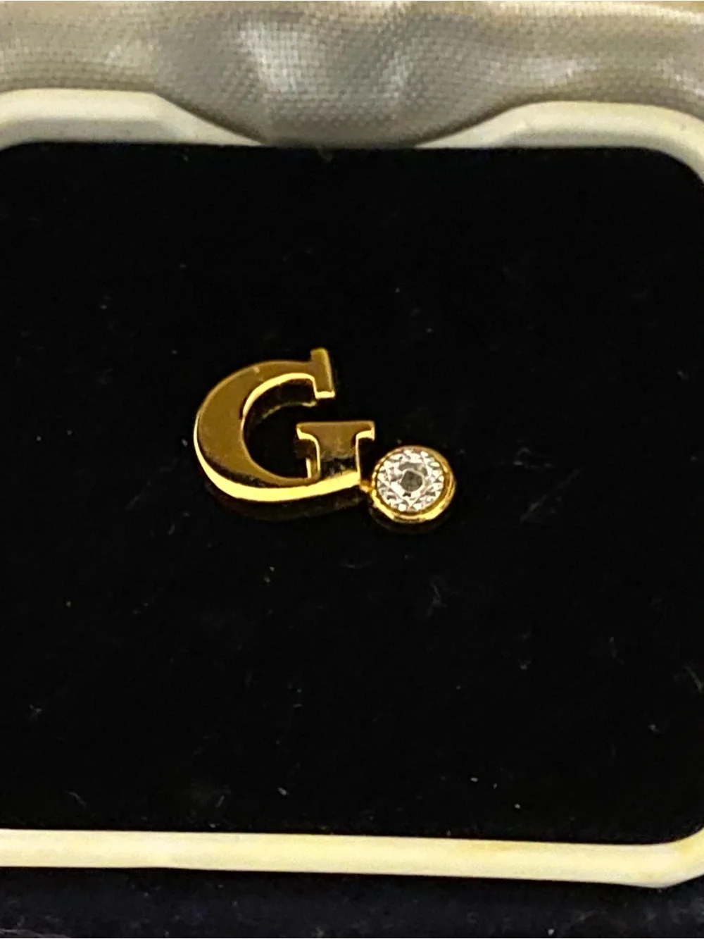 Vintage SWANK Initial G Monogram Tie Tack Lapel Pin Genuine Diamond with Box